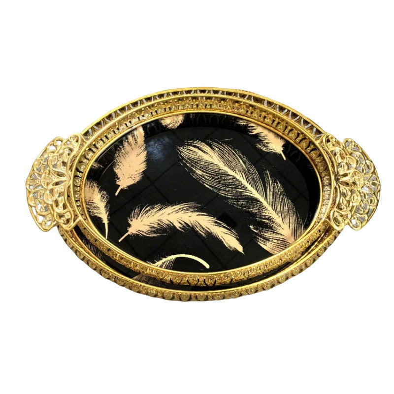 Gold Feather Decorative Tray Set