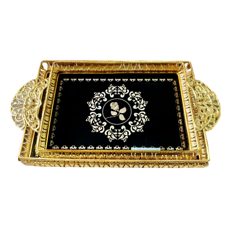 Gold Black & Rose Pattern Decorative Tray