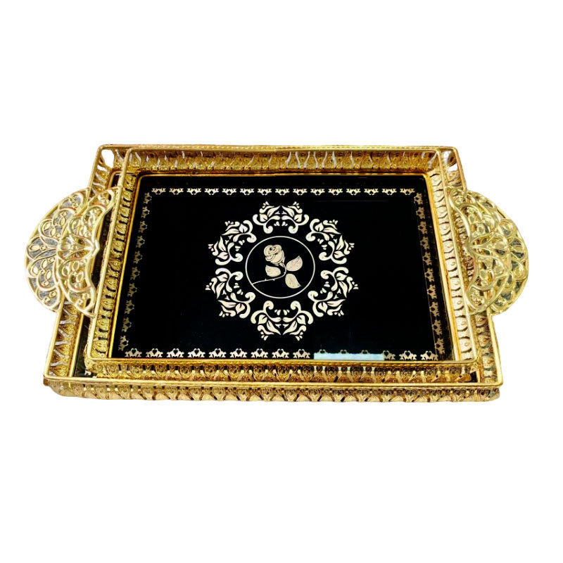 Gold Black & Rose Pattern Decorative Tray