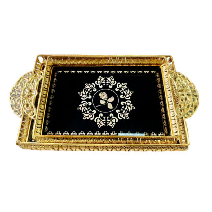 Gold Black & Rose Pattern Decorative Tray