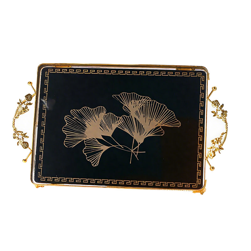 Gold Ginkgo Leaf Black Decorative Tray