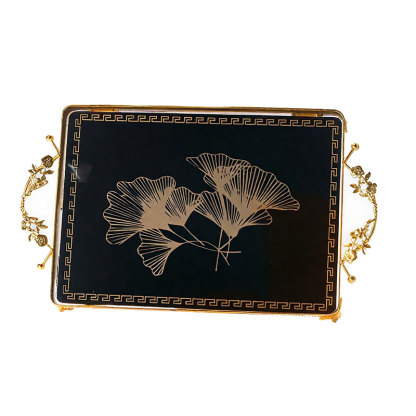 Gold Ginkgo Leaf Black Decorative Tray