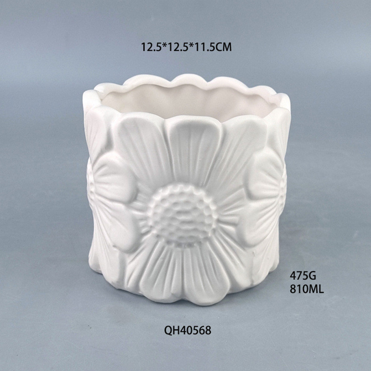 Ceramic Flower Pot with Relief Daisy Design