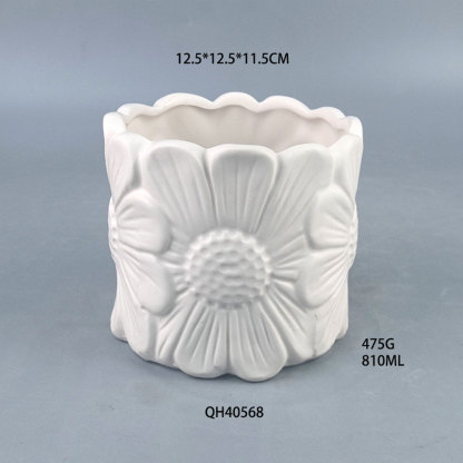 Ceramic Flower Pot with Relief Daisy Design