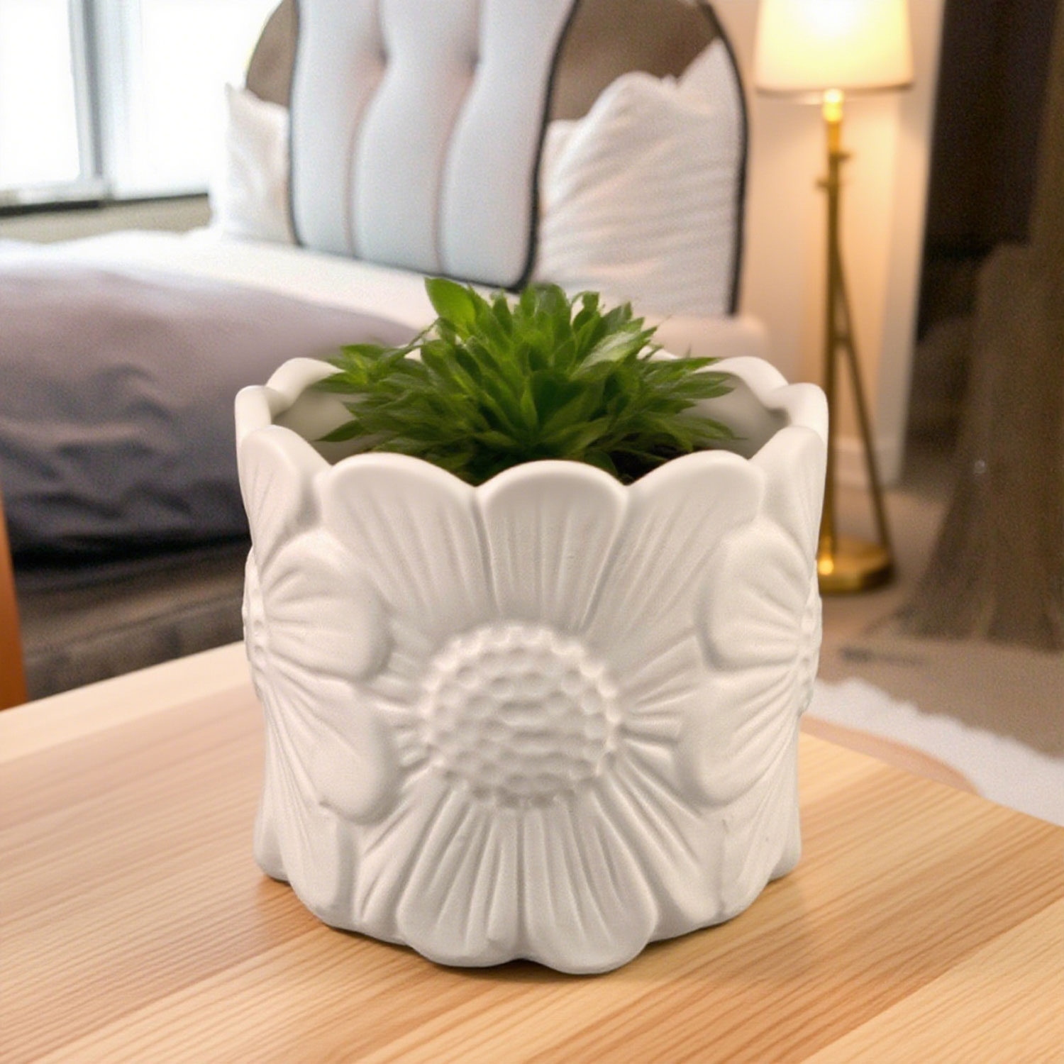 Ceramic Flower Pot with Relief Daisy Design