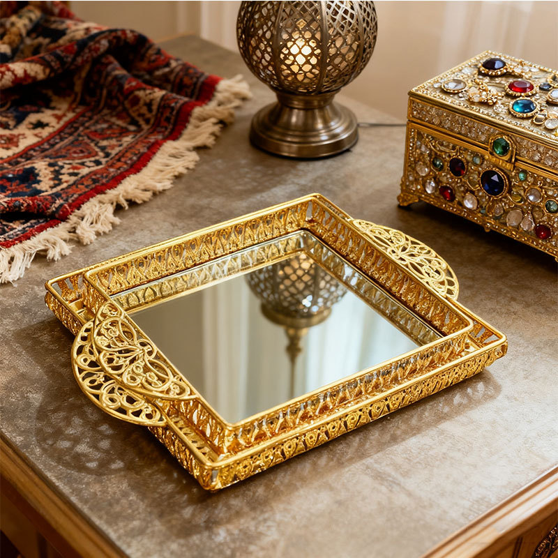 Gold Ornate Mirrored Decorative Tray