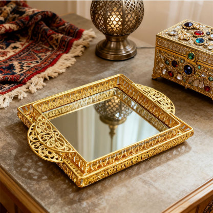 Gold Ornate Mirrored Decorative Tray