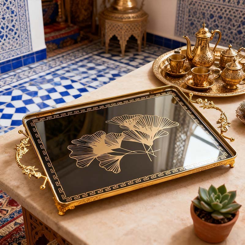 Gold Ginkgo Leaf Black Decorative Tray