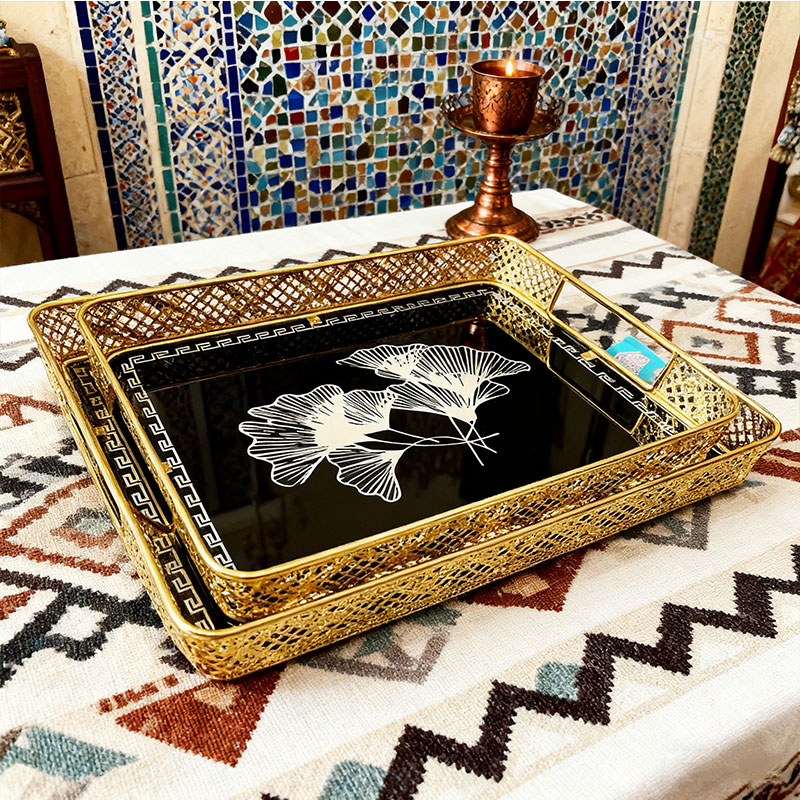 Gold Ginkgo Leaf Decorative Tray Set