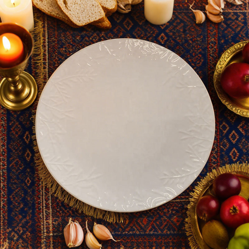 Plant Texture Embossed Ceramic Dinner Plate