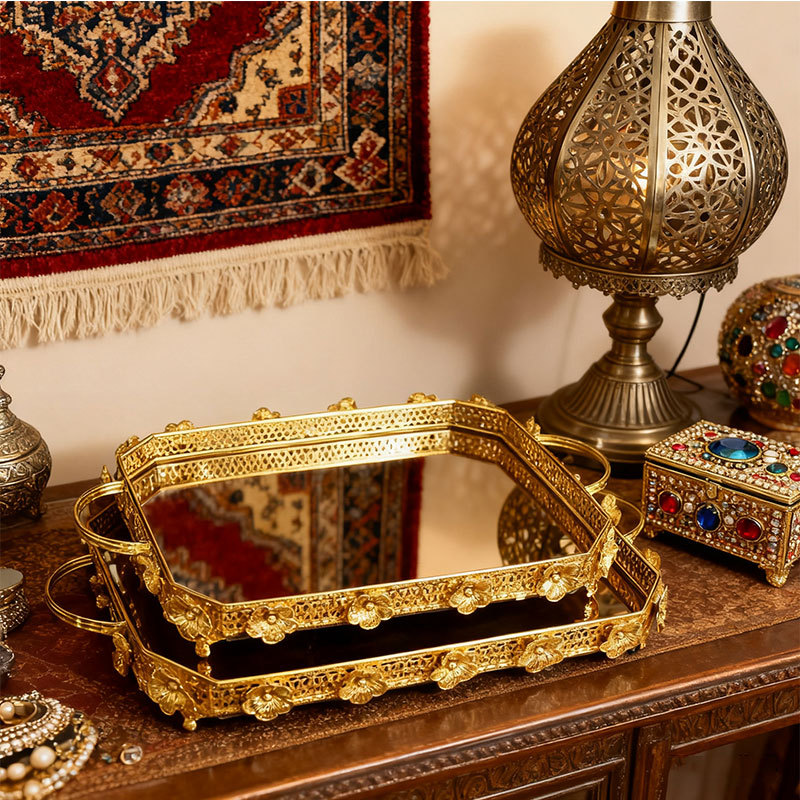 Gold Floral Decorative Trays (2PCS)