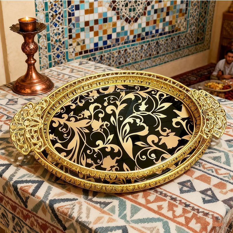 Gold Floral Decorative Tray Set
