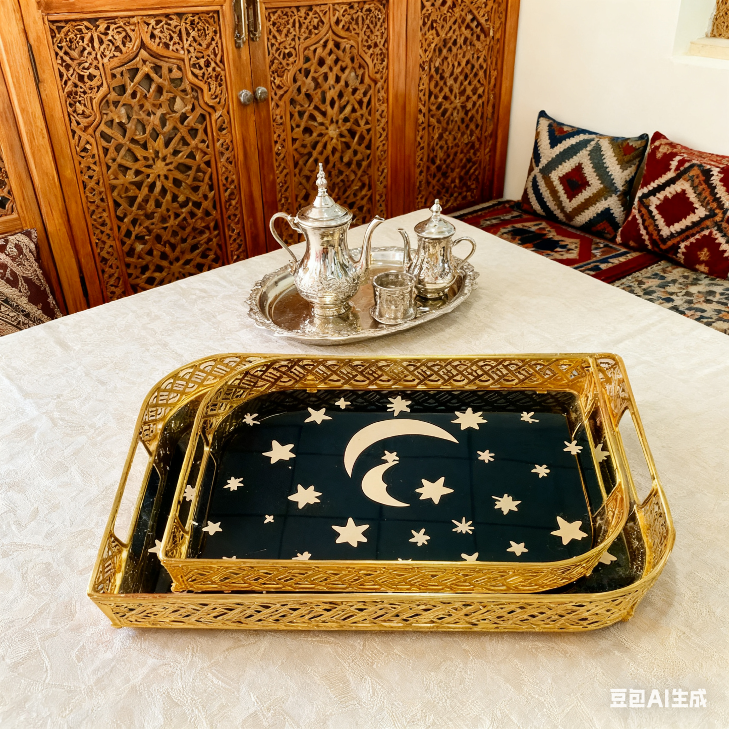 Gold Star & Moon Decorative Tray Set