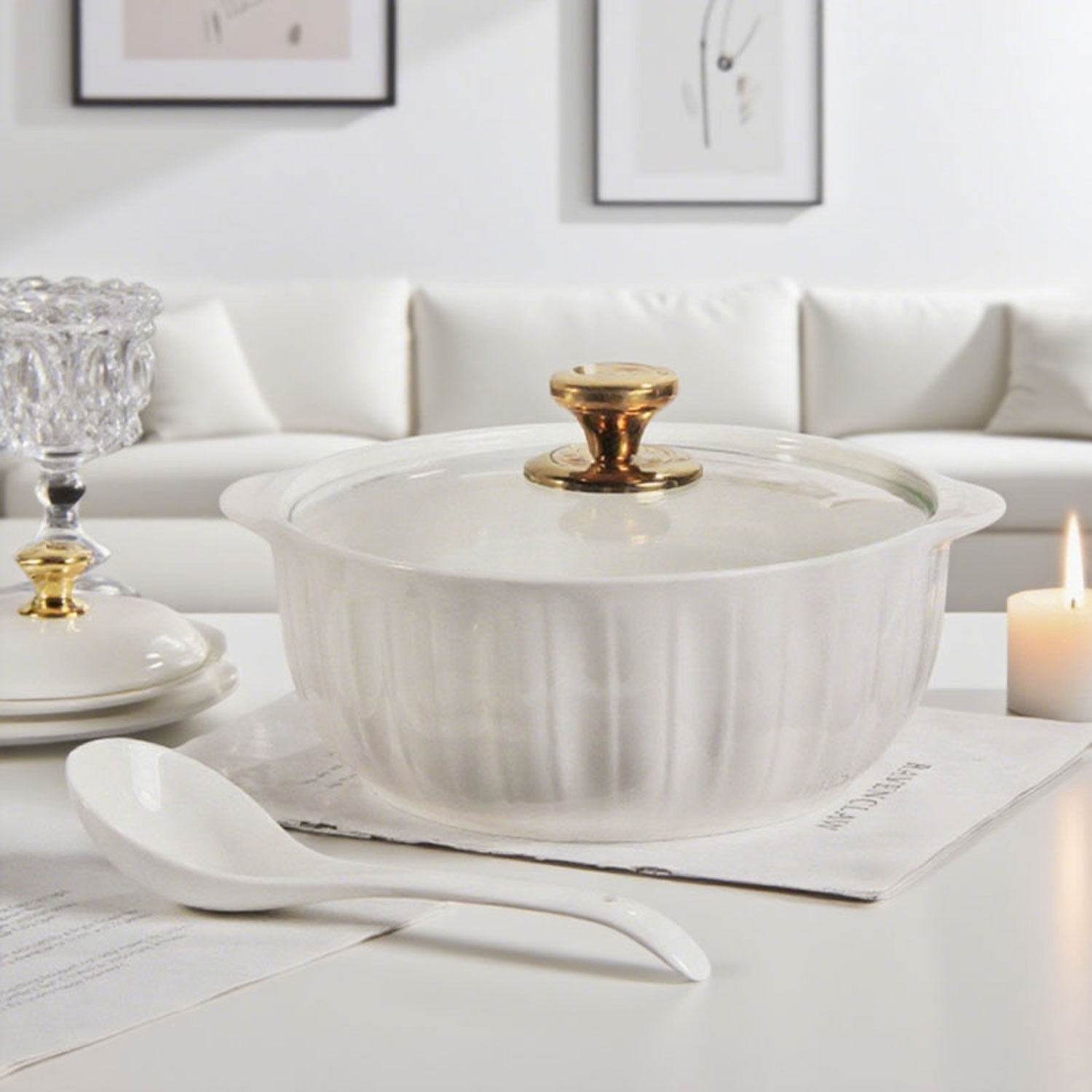 Large Ceramic Soup Bowl with Double Ears