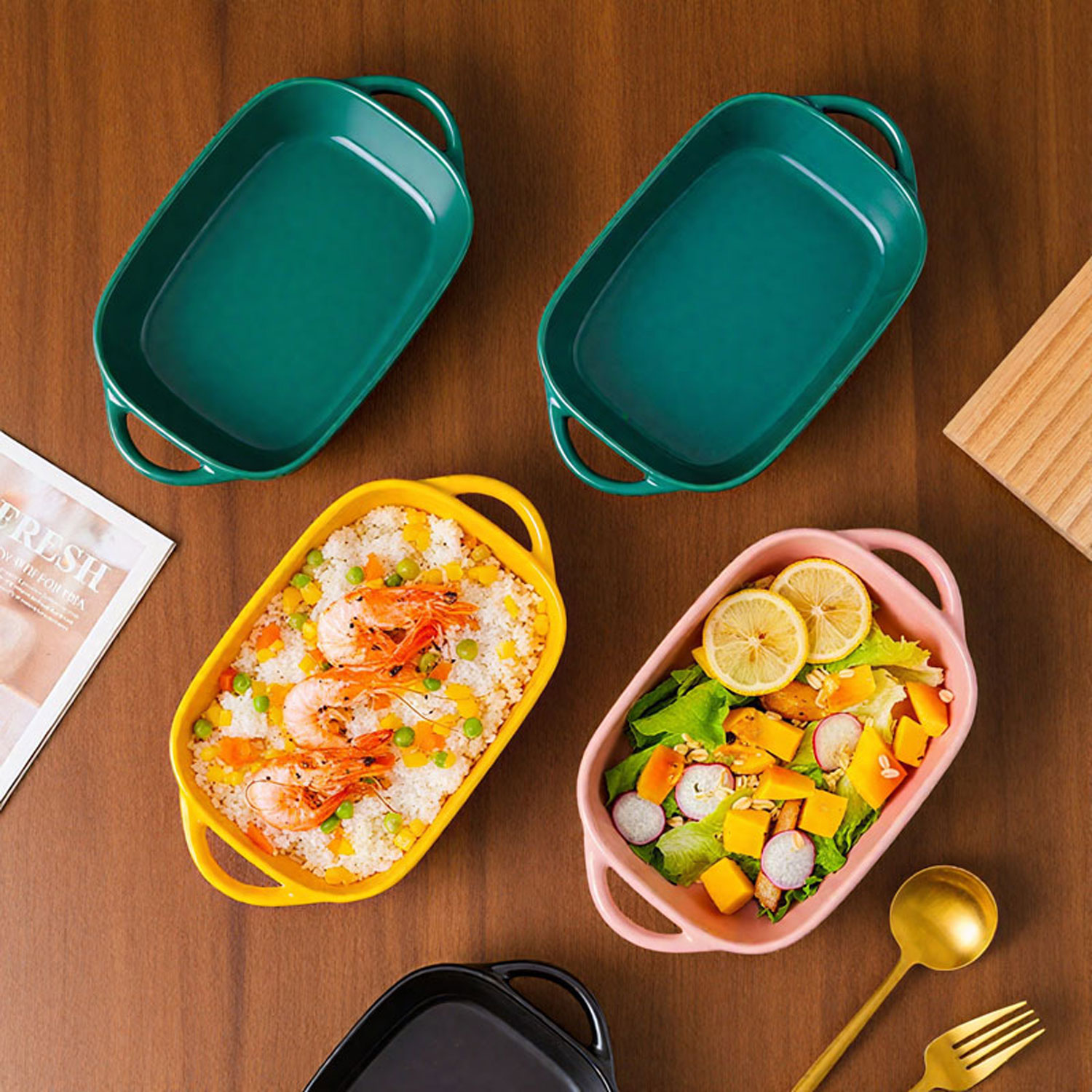 Macaron-colored Double-ear Ceramic Baking Dish