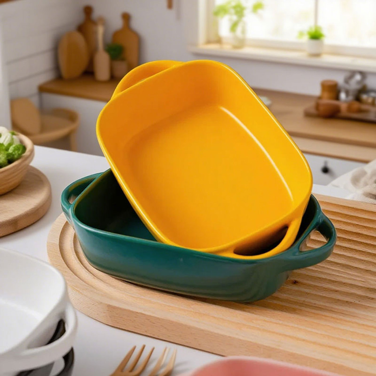 Macaron-colored Double-ear Ceramic Baking Dish