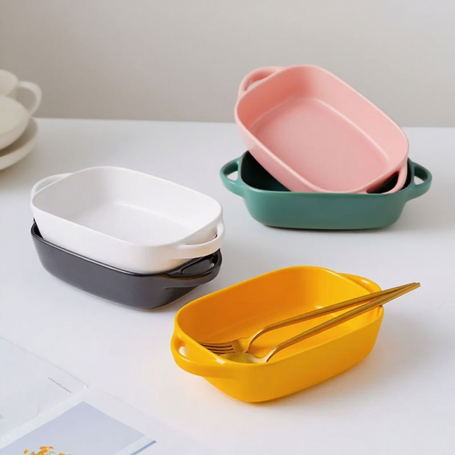 Macaron-colored Double-ear Ceramic Baking Dish