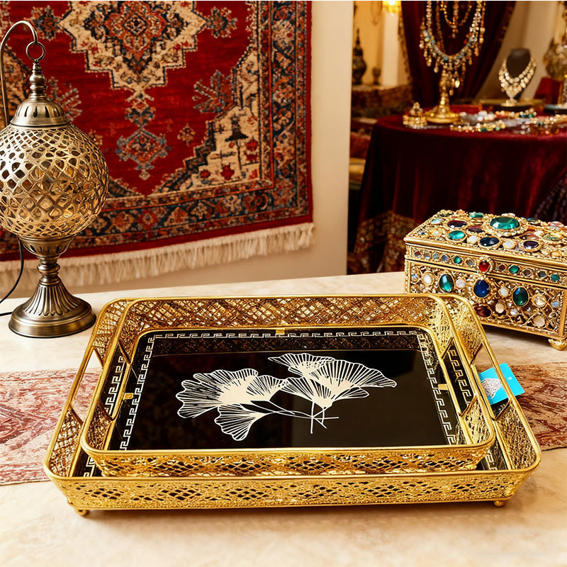 Gold Ginkgo Leaf Decorative Tray Set