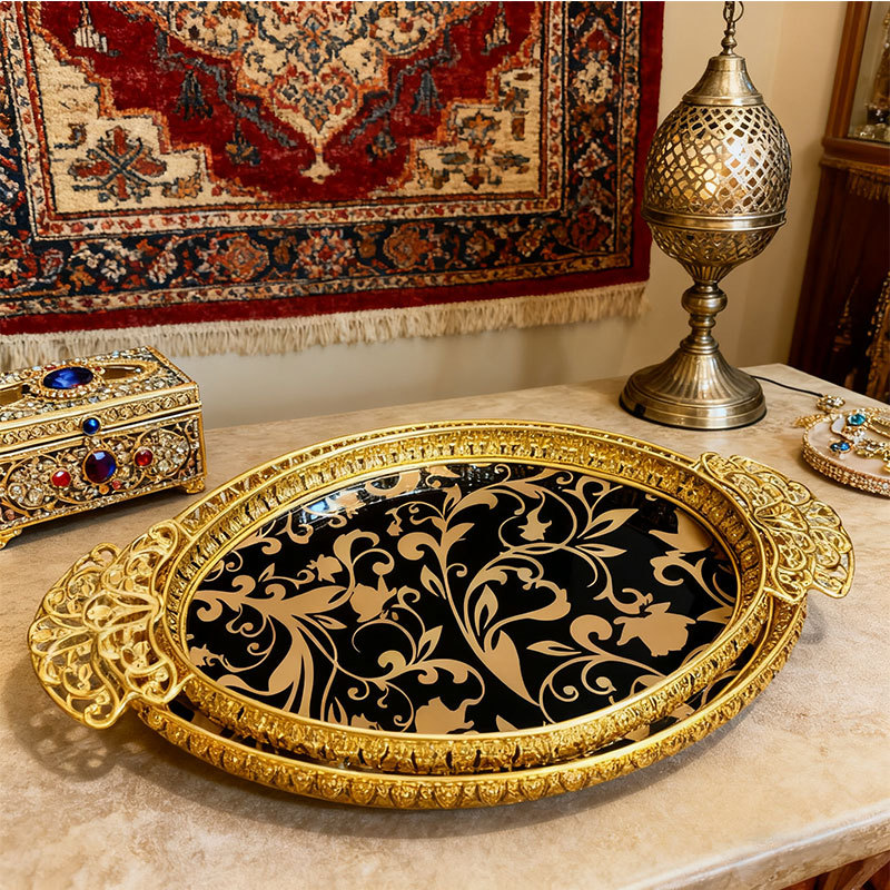 Gold Floral Decorative Tray Set