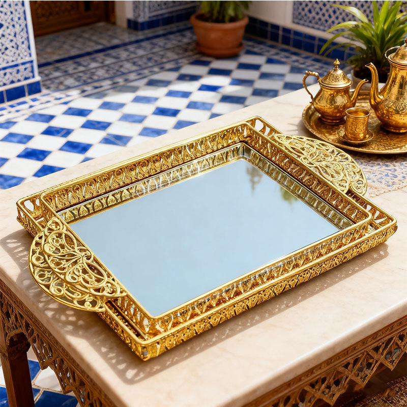 Gold Ornate Mirrored Decorative Tray