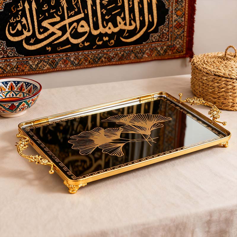 Gold Ginkgo Leaf Black Decorative Tray