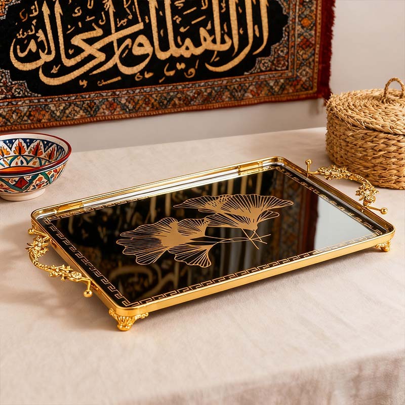 Gold Ginkgo Leaf Black Decorative Tray