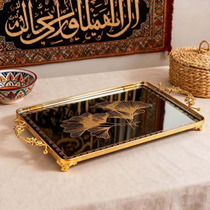 Gold Ginkgo Leaf Black Decorative Tray