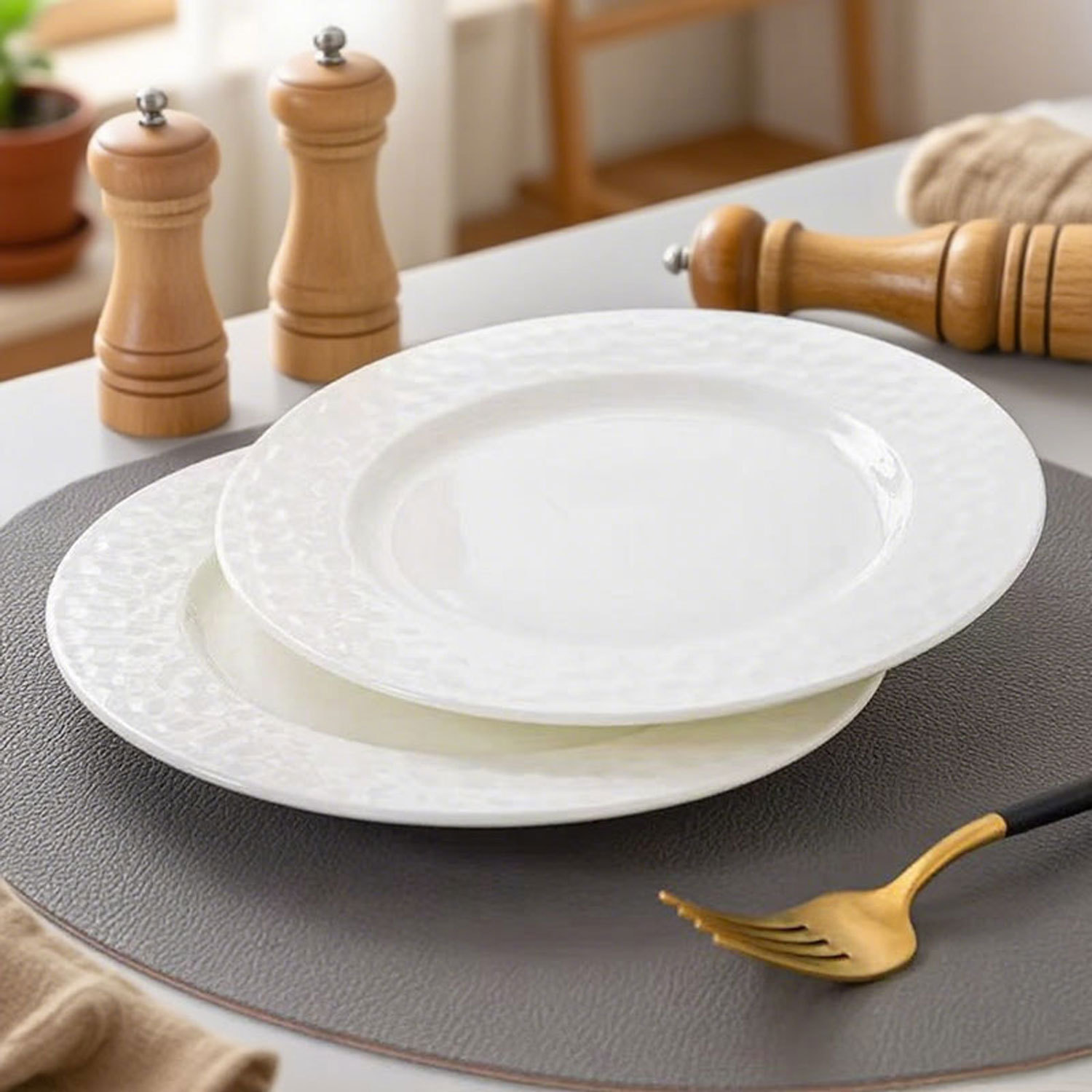 Water Cube Hammered Ceramic Plate Set of Two