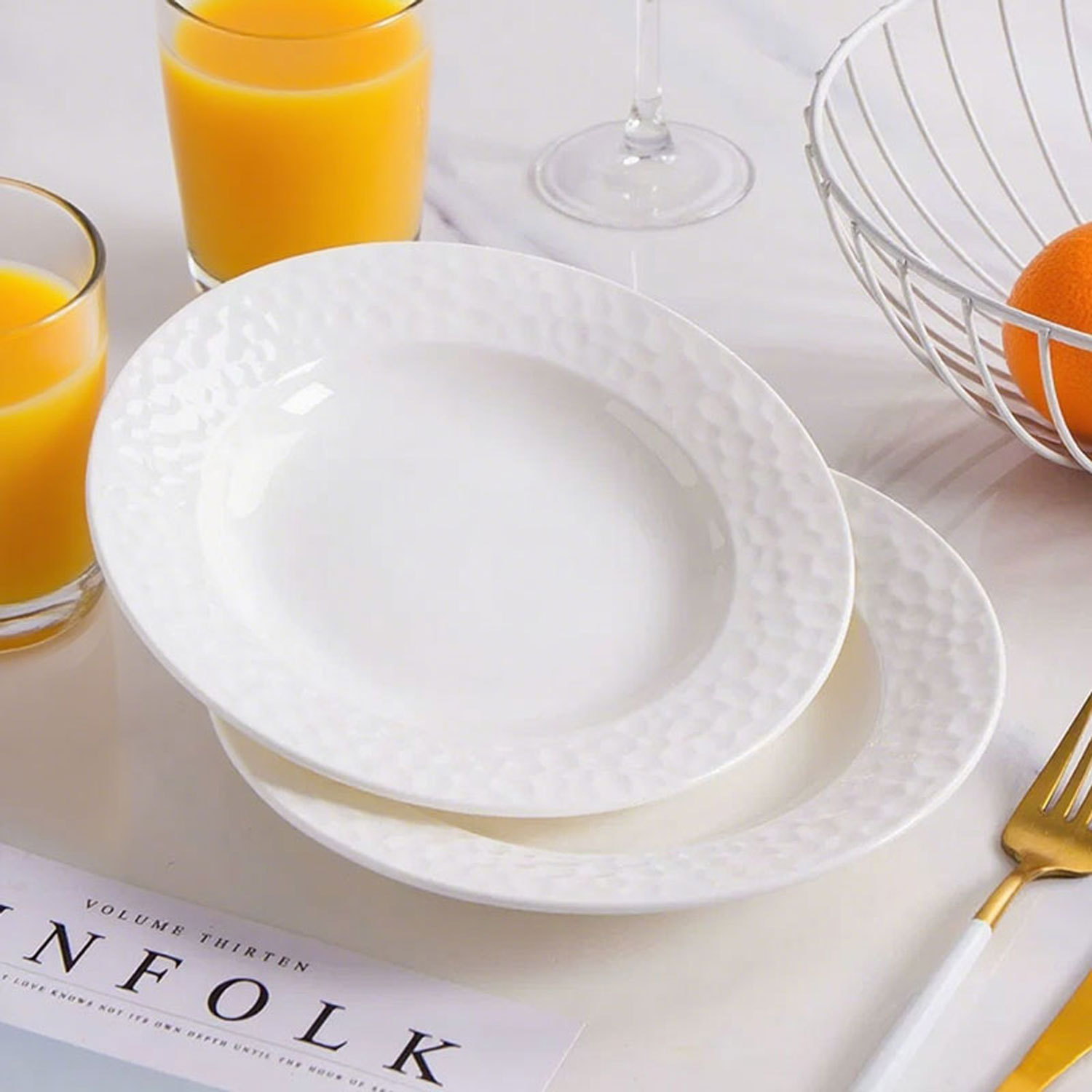 Water Cube Hammered Ceramic Plate Set of Two