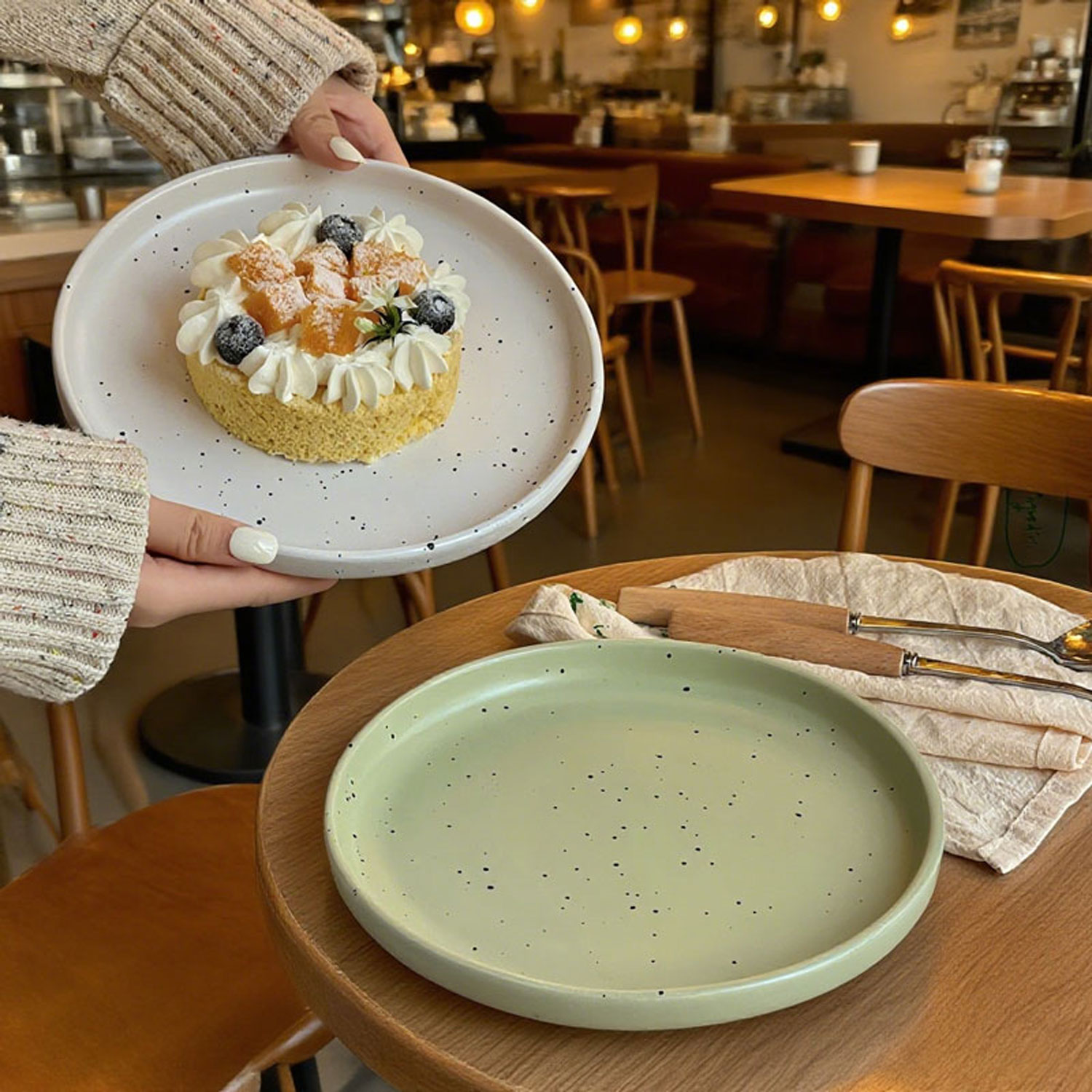 Ins-style Colorful Speckled Ceramic Plate Set