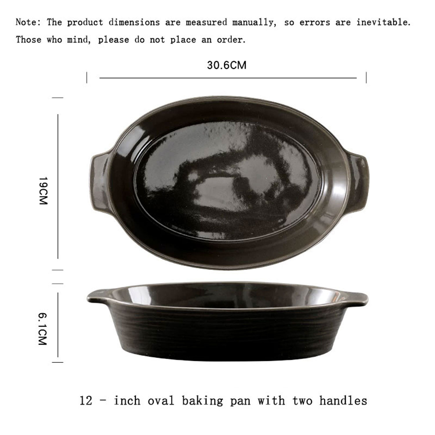two-Ear Solid Color Oval Ceramic Baking Pan