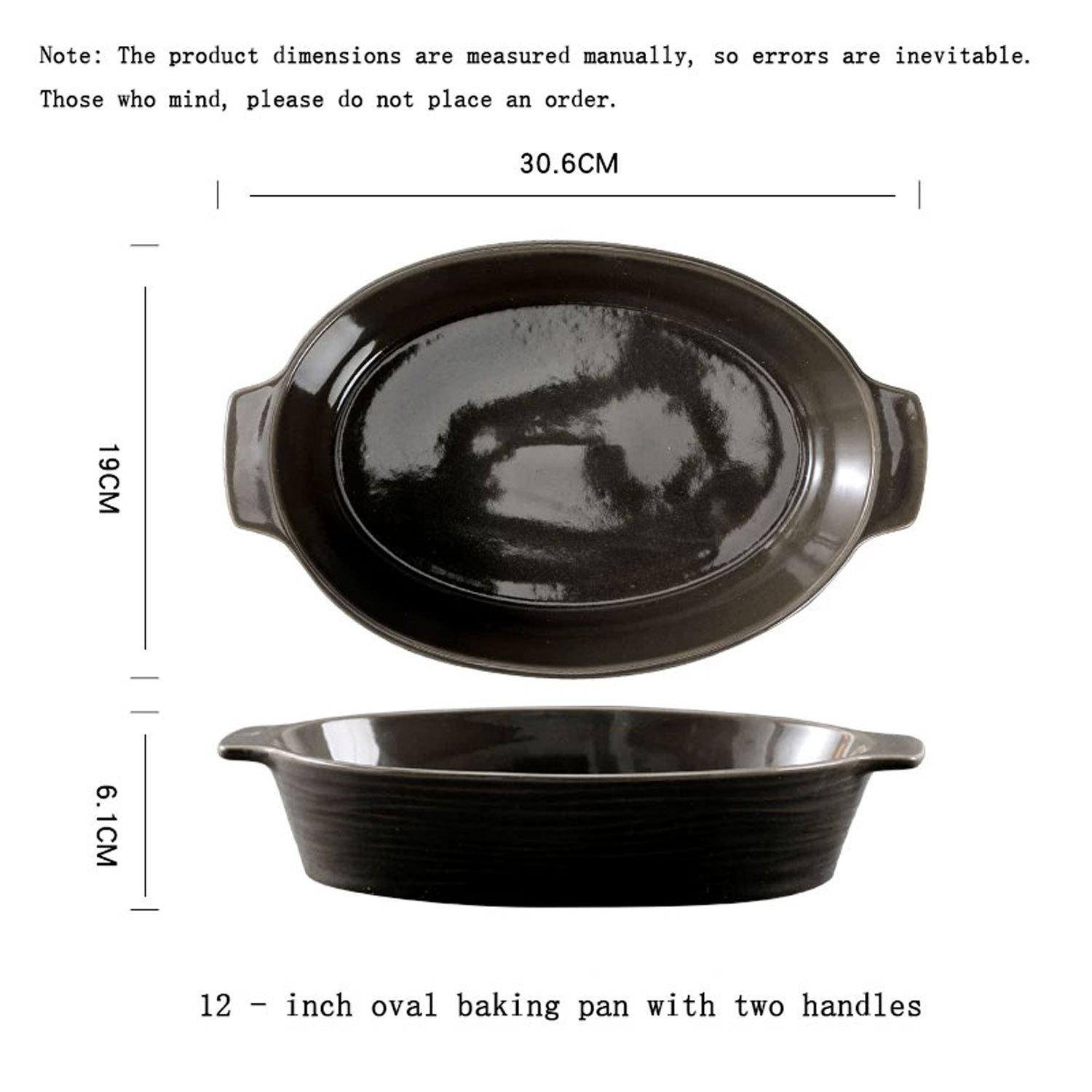 two-Ear Solid Color Oval Ceramic Baking Pan