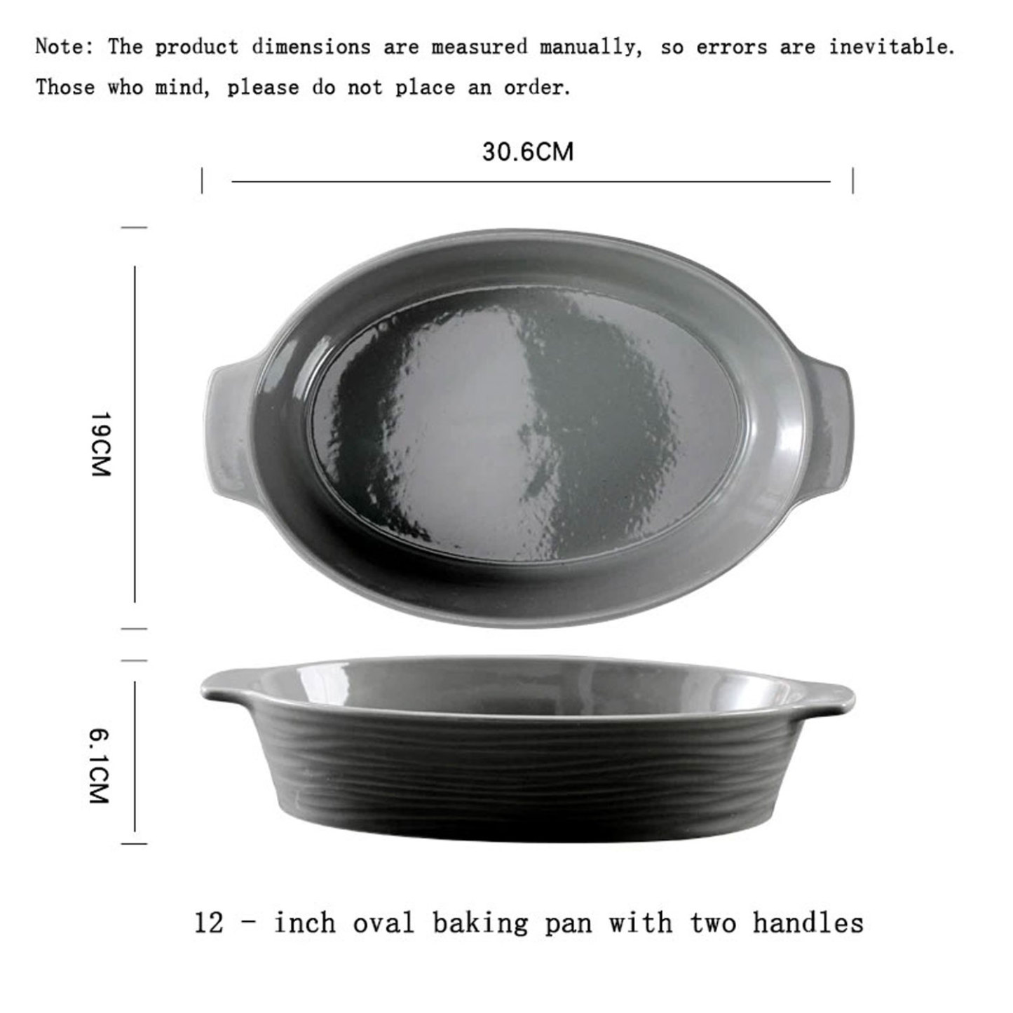 two-Ear Solid Color Oval Ceramic Baking Pan