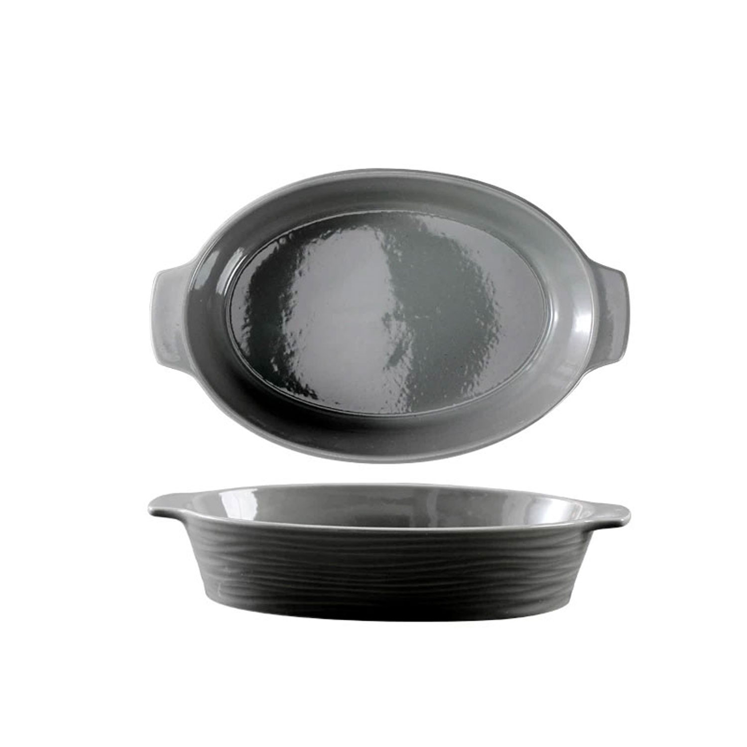 two-Ear Solid Color Oval Ceramic Baking Pan