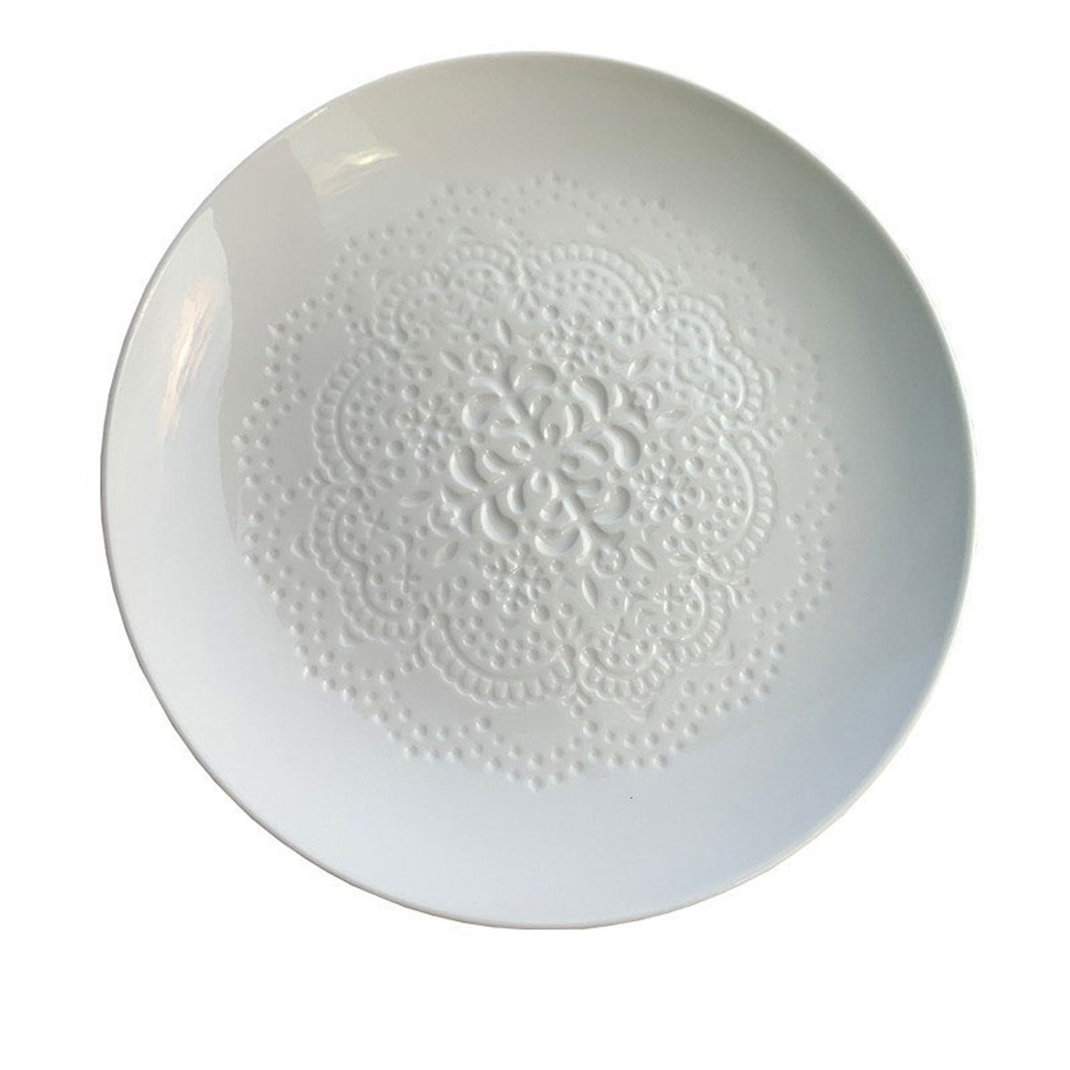 Embossed Floral White Ceramic Plate