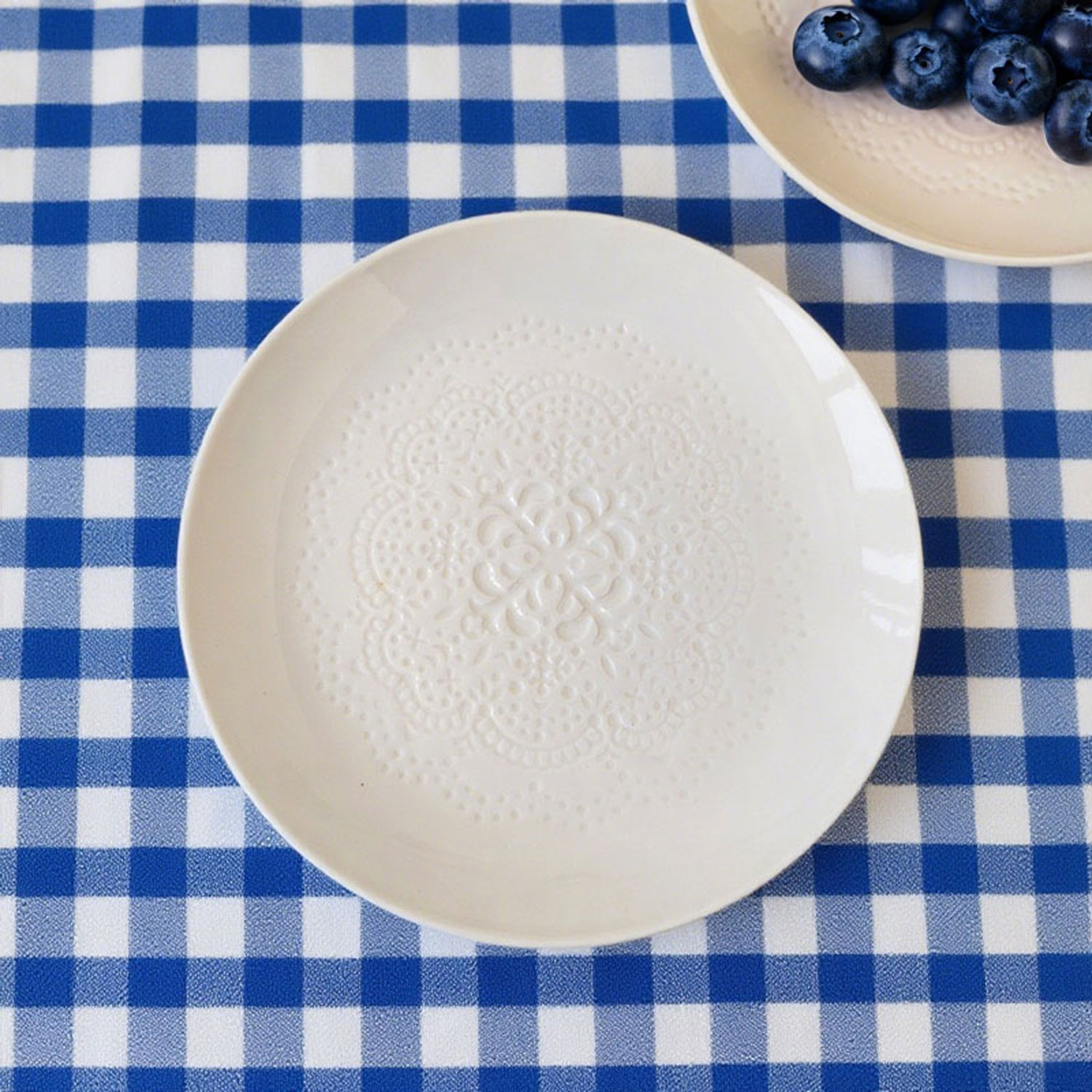 Embossed Floral White Ceramic Plate