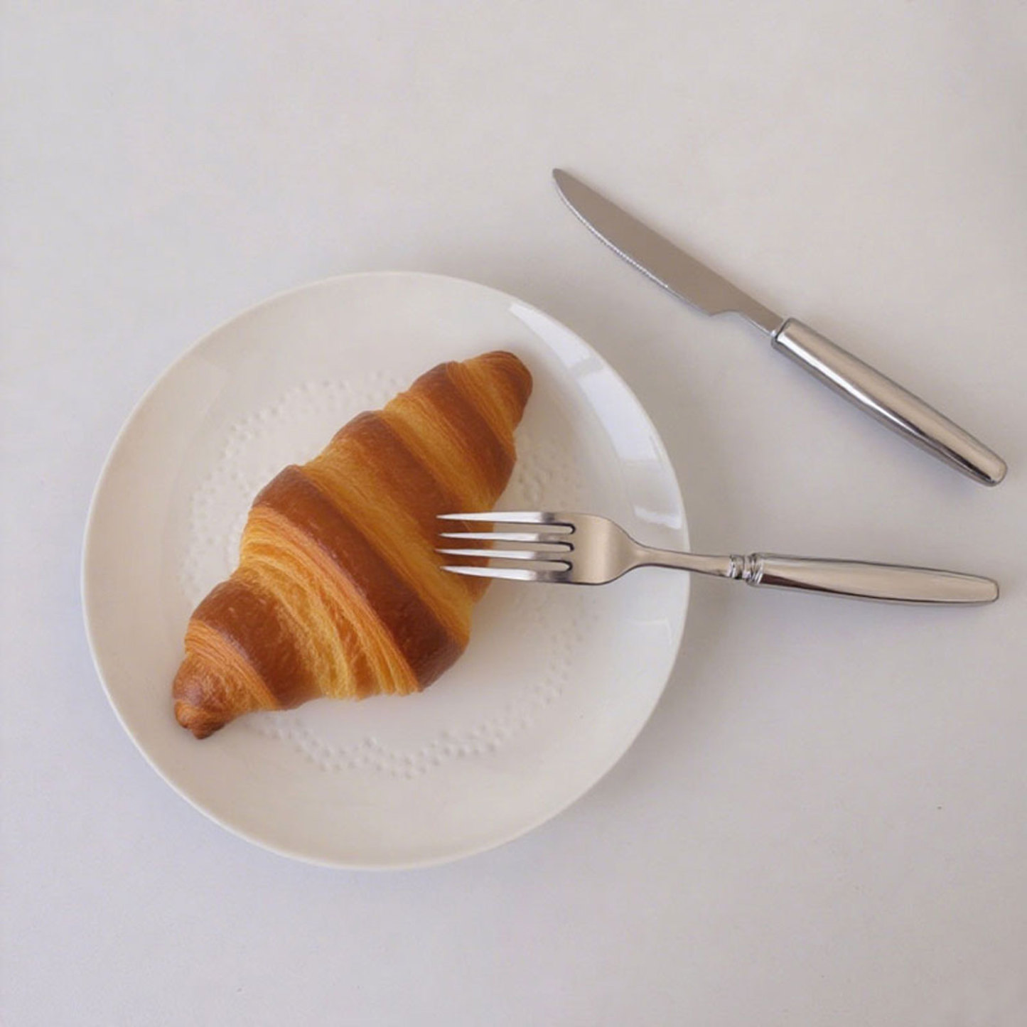 Embossed Floral White Ceramic Plate