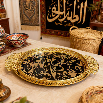 Gold Floral Decorative Tray Set