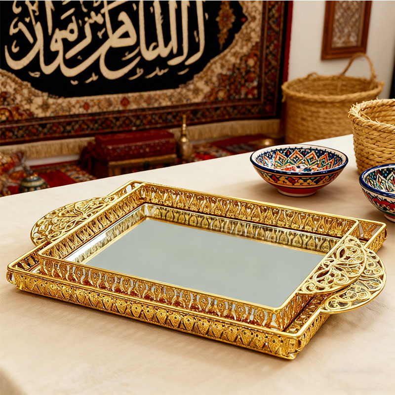 Gold Ornate Mirrored Decorative Tray