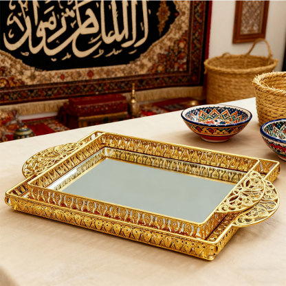 Gold Ornate Mirrored Decorative Tray