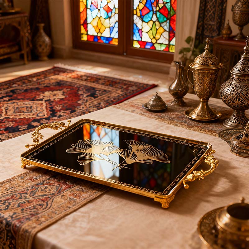 Gold Ginkgo Leaf Black Decorative Tray