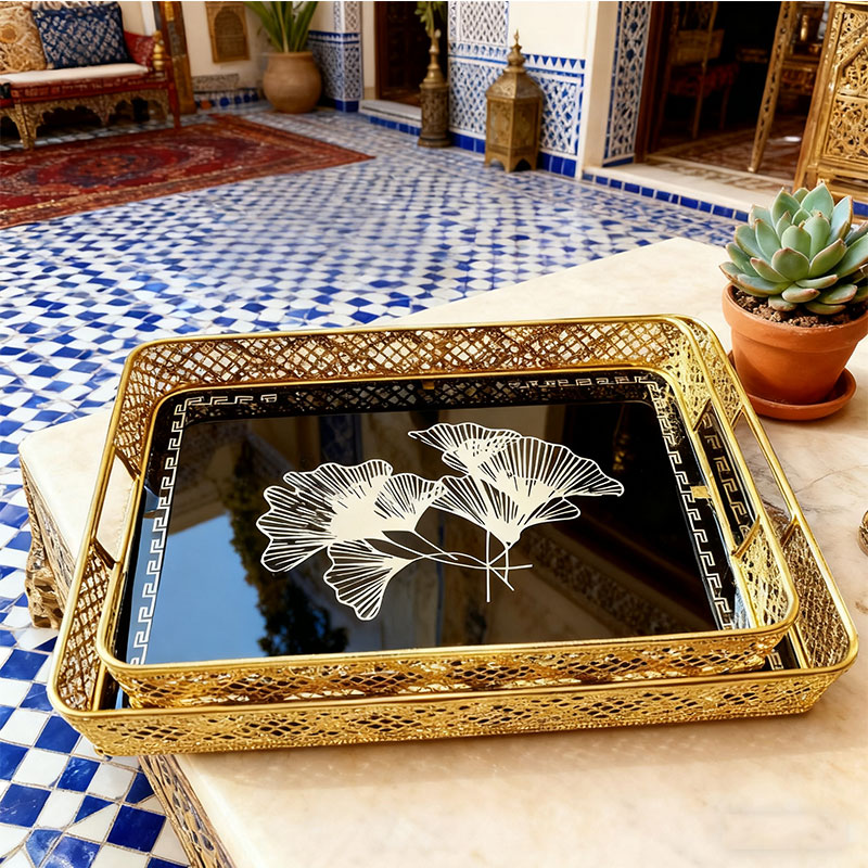 Gold Ginkgo Leaf Decorative Tray Set