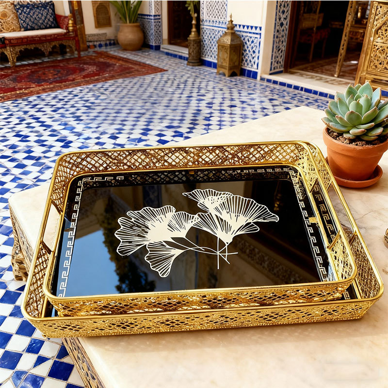 Gold Ginkgo Leaf Decorative Tray Set