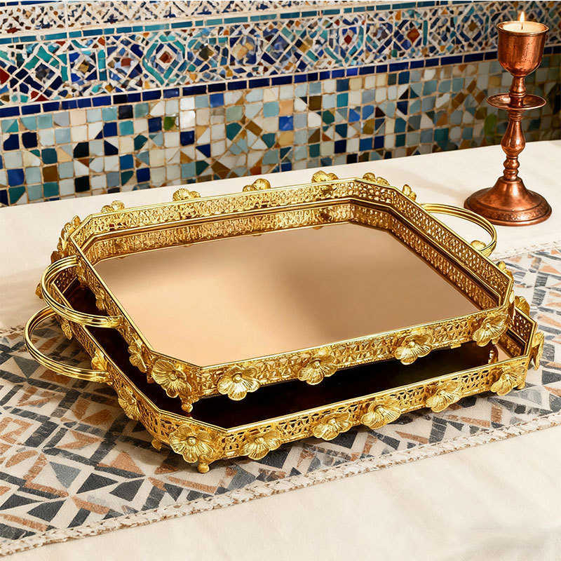 Gold Floral Decorative Trays (2PCS)