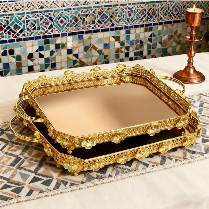 Gold Floral Decorative Trays (2PCS)