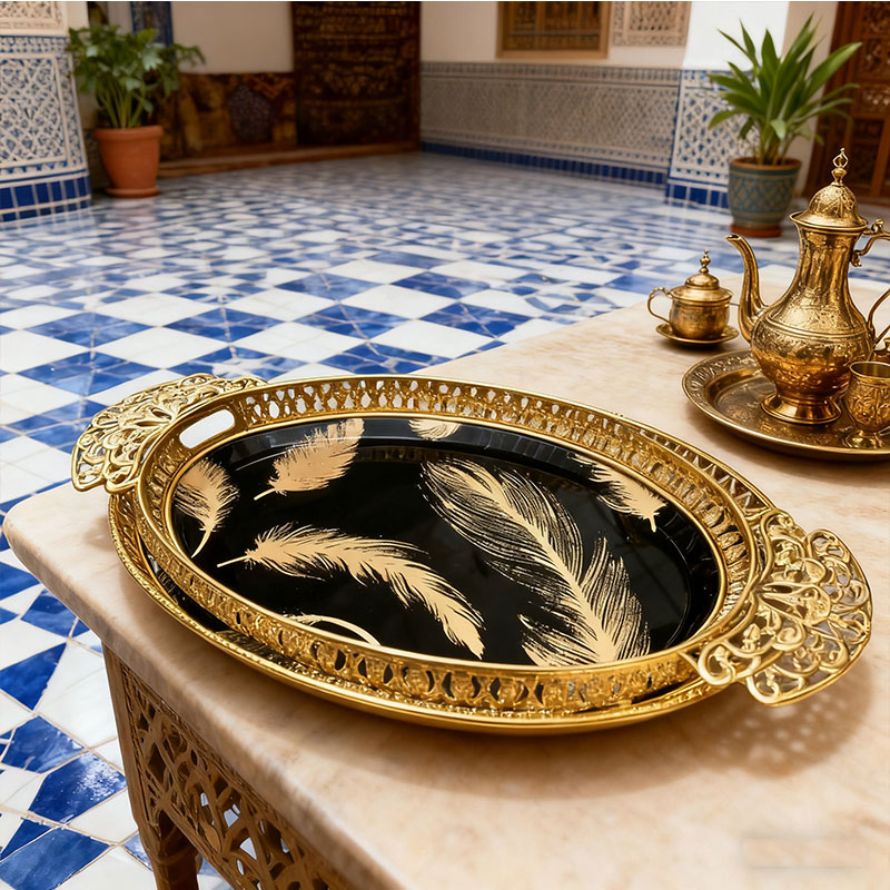 Gold Feather Decorative Tray Set
