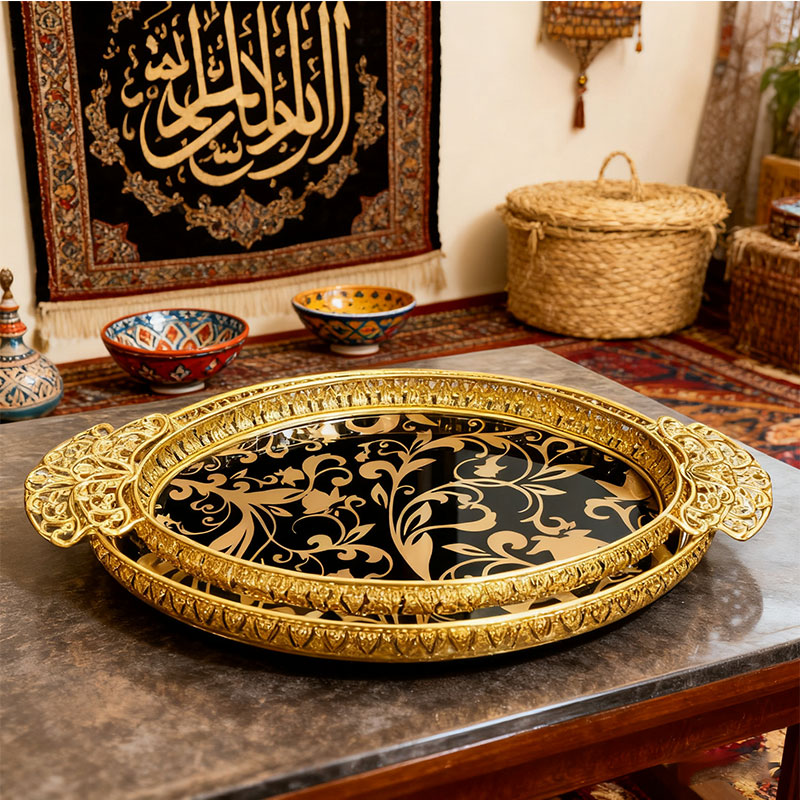 Gold Floral Decorative Tray Set