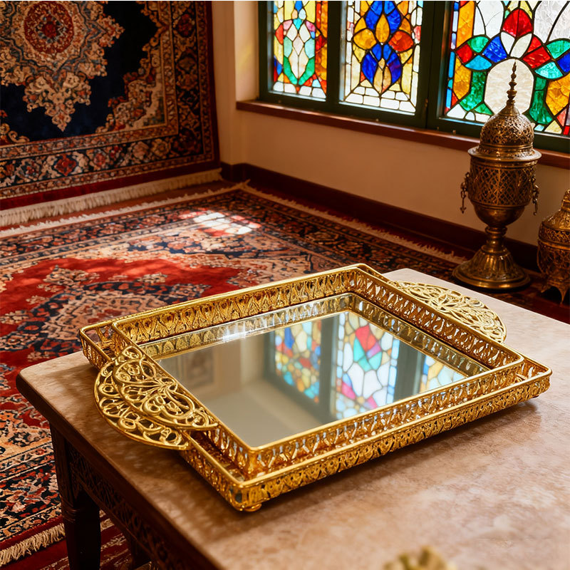 Gold Ornate Mirrored Decorative Tray