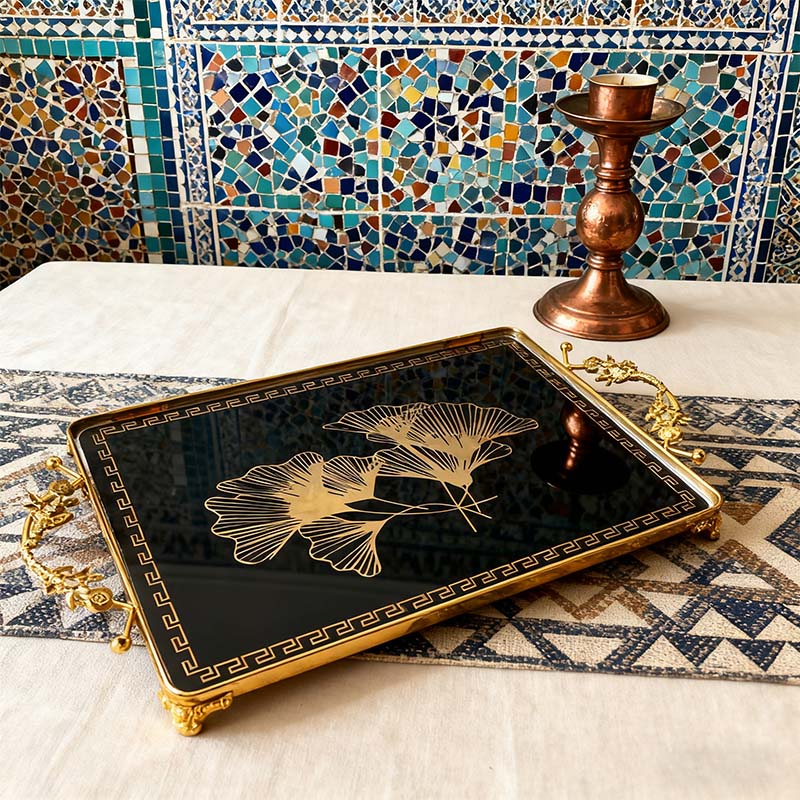Gold Ginkgo Leaf Black Decorative Tray