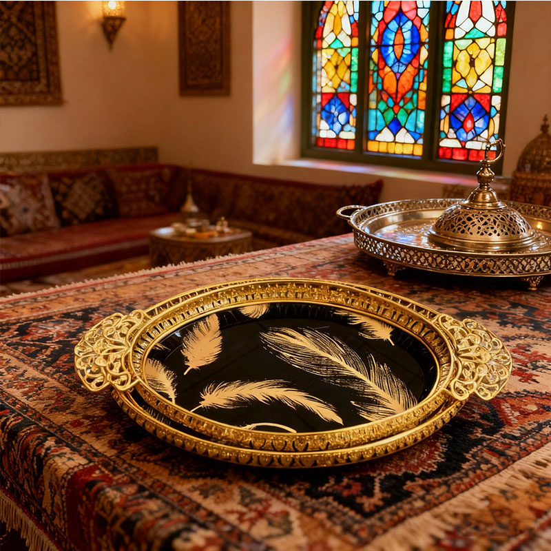 Gold Feather Decorative Tray Set